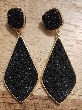 SugarFix Gold-Trim Black Druzy Drop Earrings